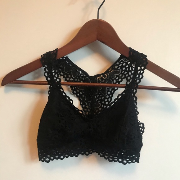 Aerie Black Floral Lace Racerback Bralette - Picture 3 of 6